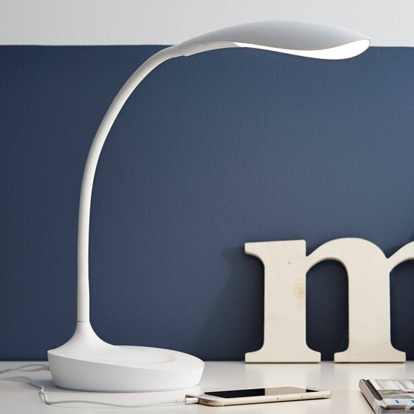 Markslöjd Lampa biurkowa LED Swan, możliwość ściemniania, biały / opal, biuro, tworzywo sztuczne, skandynawski