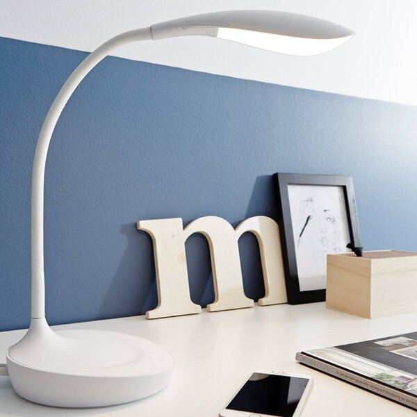 Markslöjd Lampa biurkowa LED Swan, możliwość ściemniania, biały / opal, biuro, tworzywo sztuczne, skandynawski