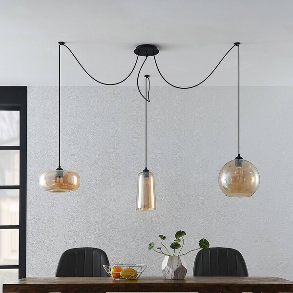Lampa wisząca szklana Zyli Lucande, możliwość ściemniania, kremowy / amber, salon / jadalnia, szkło, vintage