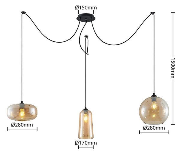 Lampa wisząca szklana Zyli Lucande, możliwość ściemniania, kremowy / amber, salon / jadalnia, szkło, vintage