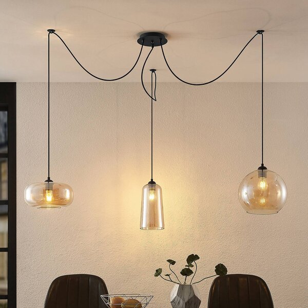 Lampa wisząca szklana Zyli Lucande, możliwość ściemniania, kremowy / amber, salon / jadalnia, szkło, vintage
