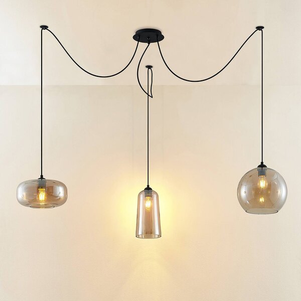 Lampa wisząca szklana Zyli Lucande, możliwość ściemniania, kremowy / amber, salon / jadalnia, szkło, vintage