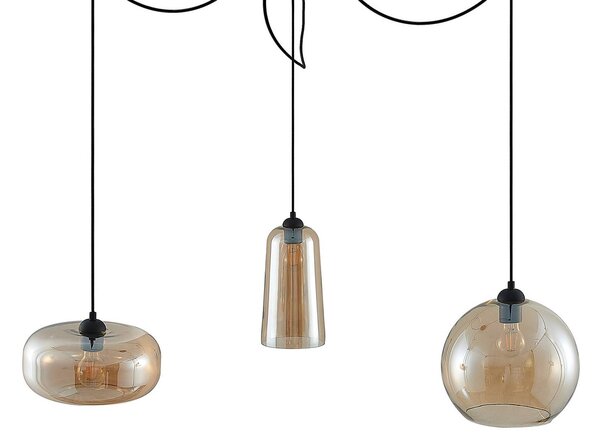 Lampa wisząca szklana Zyli Lucande, możliwość ściemniania, kremowy / amber, salon / jadalnia, szkło, vintage