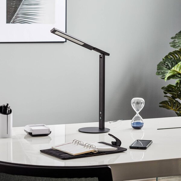 Fabas Luce Lampa biurkowa LED Ideal, możliwość ściemniania, czarny, biuro, aluminium, nowoczesny