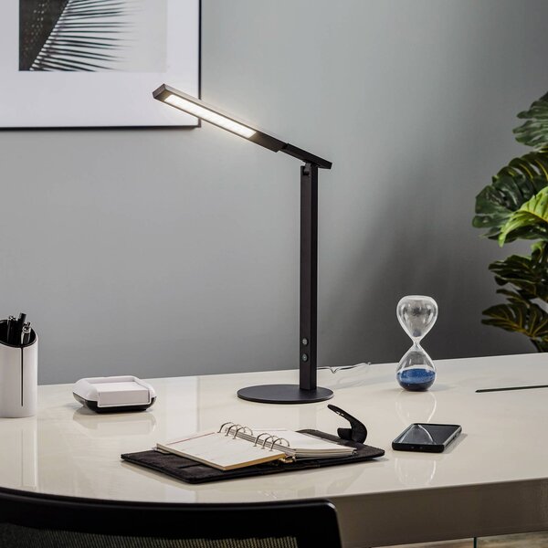 Fabas Luce Lampa biurkowa LED Ideal, możliwość ściemniania, czarny, biuro, aluminium, nowoczesny
