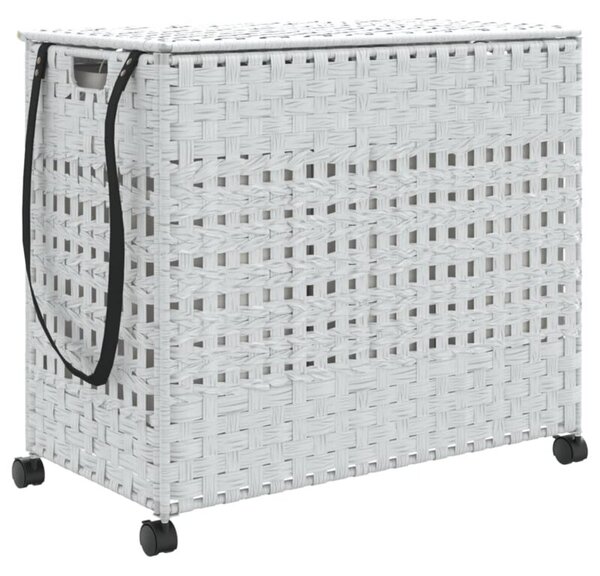 Kosz na pranie z kółkami, biały, 66x35x60 cm, rattan