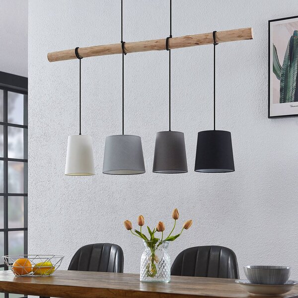 Lampa wisząca Hinai Lindby, możliwość ściemniania, biały / opal, salon / jadalnia, tkanina / materiał / jedwab, skandynawski