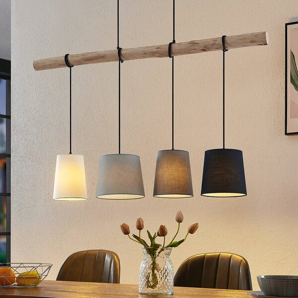 Lampa wisząca Hinai Lindby, możliwość ściemniania, biały / opal, salon / jadalnia, tkanina / materiał / jedwab, skandynawski
