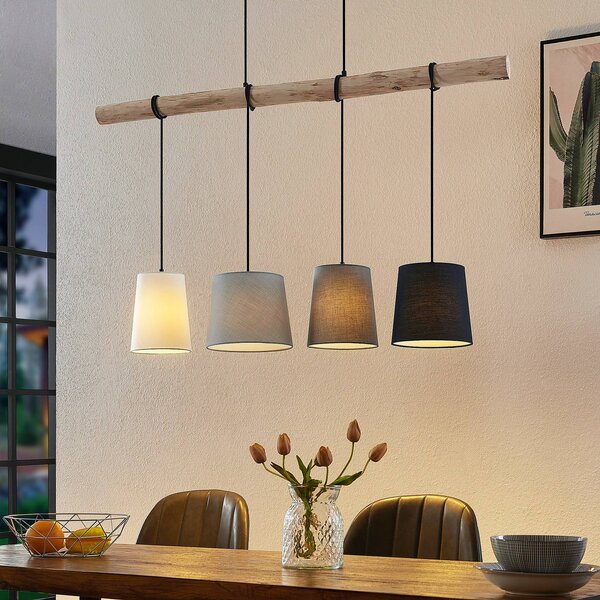 Lampa wisząca Hinai Lindby, możliwość ściemniania, biały / opal, salon / jadalnia, tkanina / materiał / jedwab, skandynawski