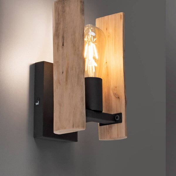 JUST LIGHT. GmbH Kinkiet Log, możliwość ściemniania, jasne drewno, salon / jadalnia, aluminium, dworkowy / rustykalny