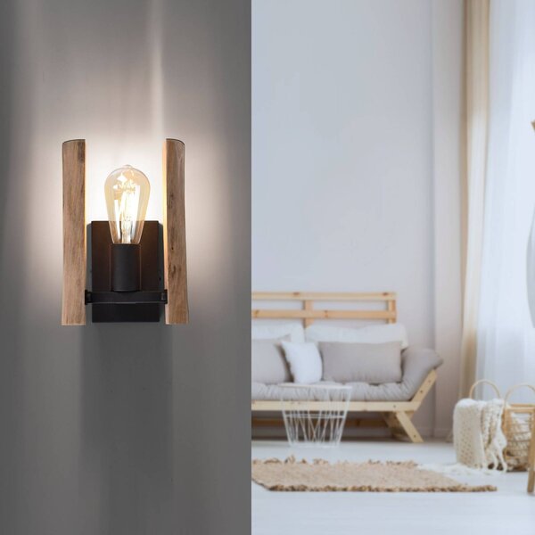 JUST LIGHT. GmbH Kinkiet Log, możliwość ściemniania, jasne drewno, salon / jadalnia, aluminium, dworkowy / rustykalny