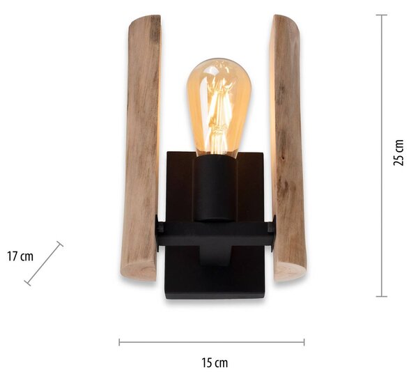 JUST LIGHT. GmbH Kinkiet Log, możliwość ściemniania, jasne drewno, salon / jadalnia, aluminium, dworkowy / rustykalny