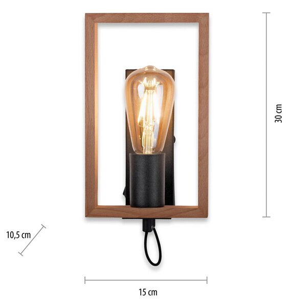 JUST LIGHT. GmbH Kinkiet Frame, możliwość ściemniania, jasne drewno, salon / jadalnia, drewno