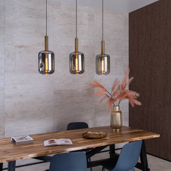 Lucide Lampa wisząca szklana Joanet, możliwość ściemniania, aluminiowy / szary / cynkowy, salon / jadalnia, szkło