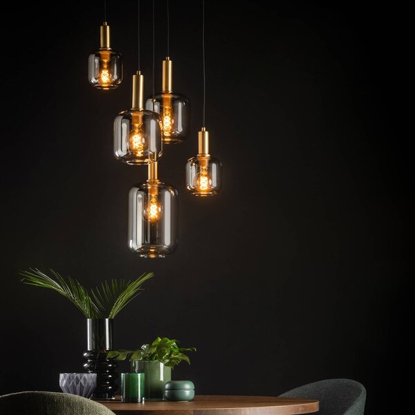 Lucide Lampa wisząca szklana Joanet, możliwość ściemniania, aluminiowy / szary / cynkowy, salon / jadalnia, szkło