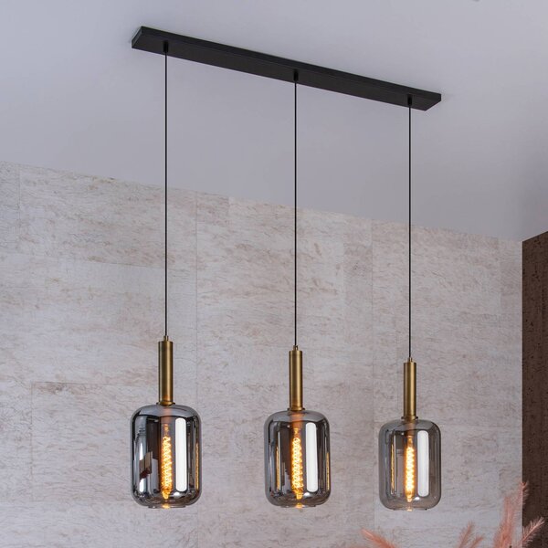 Lucide Lampa wisząca szklana Joanet, możliwość ściemniania, aluminiowy / szary / cynkowy, salon / jadalnia, szkło