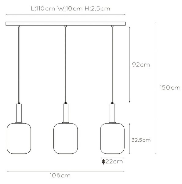 Lucide Lampa wisząca szklana Joanet, możliwość ściemniania, aluminiowy / szary / cynkowy, salon / jadalnia, szkło
