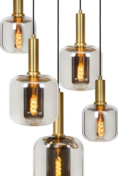 Lucide Lampa wisząca szklana Joanet, możliwość ściemniania, aluminiowy / szary / cynkowy, salon / jadalnia, szkło