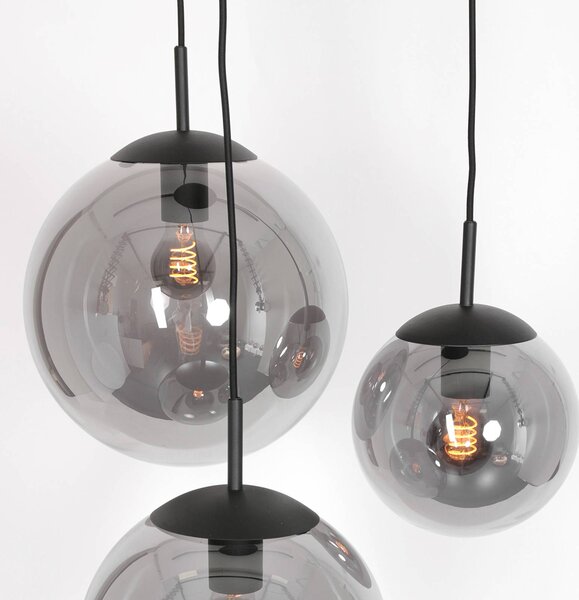 Steinhauer Lampa wisząca szklana Bollique, możliwość ściemniania, czarny, salon / jadalnia, metal, nowoczesny