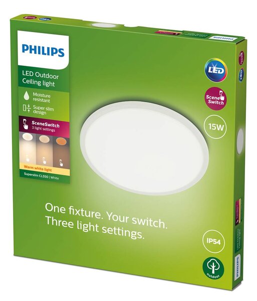 Philips SuperSlim LED IP54 Ø 25cm 2 700K biały Superslim, możliwość ściemniania, biały / opal, metal