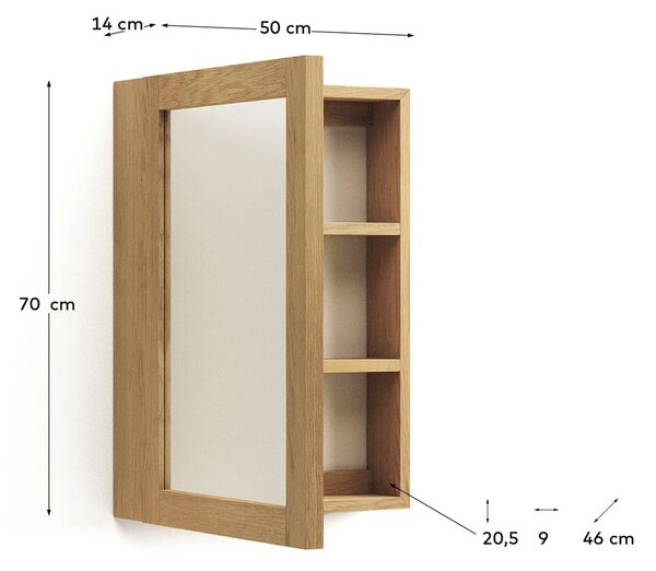 Wisząca szafka łazienkowa z litego drewna tekowego z lustrem 50x70 cm Plubia – Kave Home