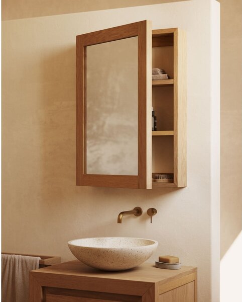 Wisząca szafka łazienkowa z litego drewna tekowego z lustrem 50x70 cm Plubia – Kave Home