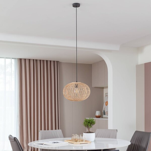 Lampa wisząca Solvira Lindby, możliwość ściemniania, jasne drewno, salon / jadalnia, bambus, skandynawski