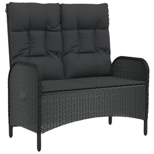Rozkładana ławka ogrodowa, poduszki, 107 cm, rattan pe, czarna