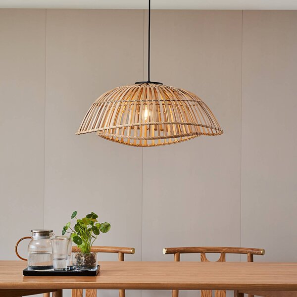 Lampa wisząca Ilajus Lindby, możliwość ściemniania, jasne drewno, salon / jadalnia, bambus, skandynawski