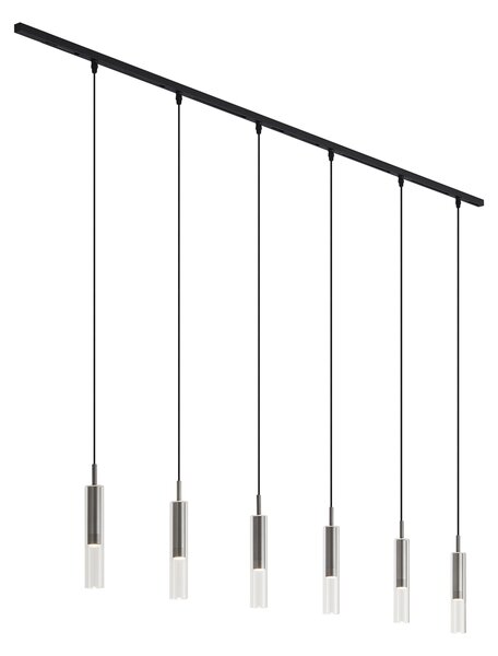 Nowoczesny system szynowy czarny z 6 lampami wiszącymi w kolorze metalu 1-fazowy - Slimline Loyce