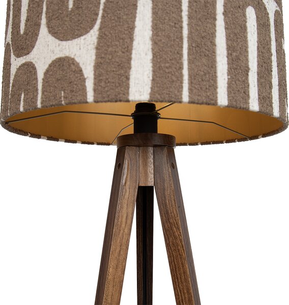 Lampa podłogowa Trójnóg z drewna orzechowego z brązowo-beżowym abażurem w paski 50 cm - Tripod Classic