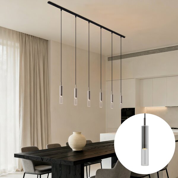 Nowoczesny system szynowy czarny z 6 lampami wiszącymi w kolorze metalu 1-fazowy - Slimline Loyce