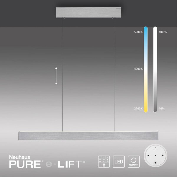 PURE Lampa wisząca E-Motion, możliwość ściemniania, aluminiowy / szary / cynkowy, salon / jadalnia, aluminium, nowoczesny