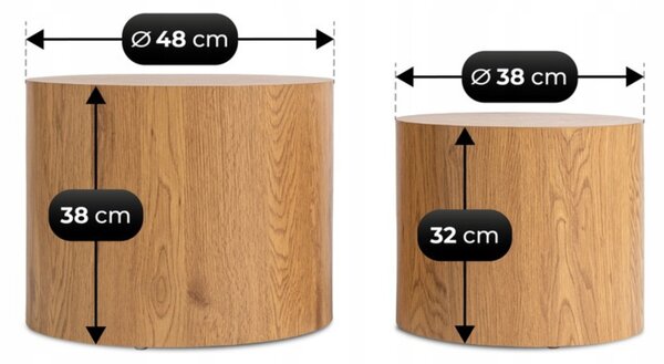 Zestaw Stolików Kawowych LEILA 38 cm/48 cm Dąb Naturalny Skandynawski Loft