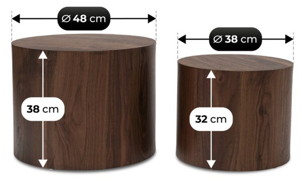 Zestaw Stolików Kawowych LEILA 38 cm/48 cm Orzech Loft