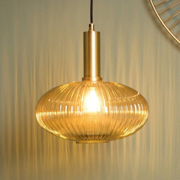 Lucide Szklana lampa wisząca Maloto, Ø 30 cm, bursztynowa możliwość ściemniania, kremowy / amber, salon / jadalnia, szkło