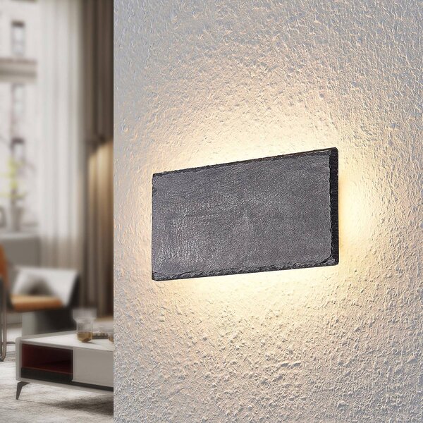 Kinkiet LED Peetu Lindby, możliwość ściemniania, aluminiowy / szary / cynkowy, salon / jadalnia, kamień, nowoczesny