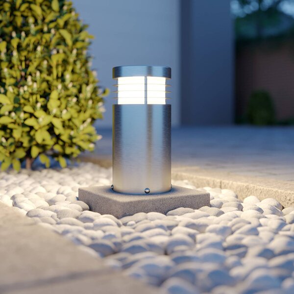 Arcchio lampa cokołowa Caramia, 23 cm, stal szlachetna, odporność na działanie Caramia Arcchio, możliwość ściemniania, aluminiowy / szary / cynkowy, nowoczesny
