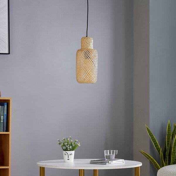 Lampa wisząca Venora Lindby, możliwość ściemniania, jasne drewno, salon / jadalnia, bambus, dworkowy / rustykalny