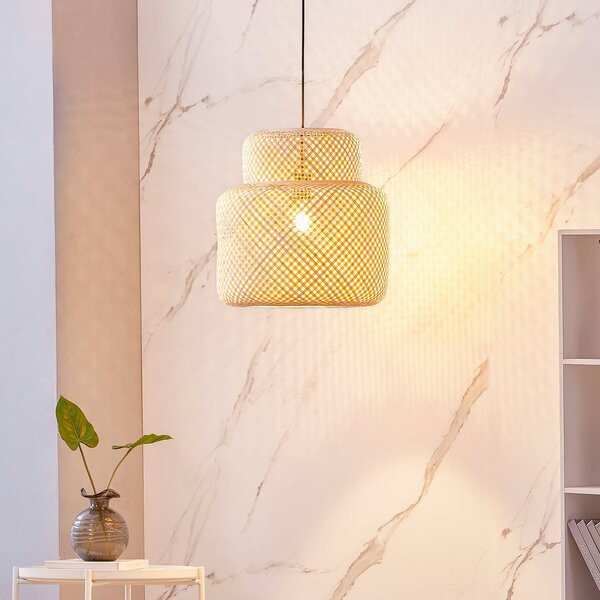 Lampa wisząca Venora Lindby, możliwość ściemniania, jasne drewno, salon / jadalnia, bambus, dworkowy / rustykalny