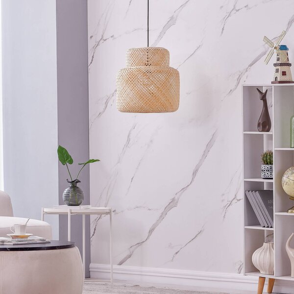Lampa wisząca Venora Lindby, możliwość ściemniania, jasne drewno, salon / jadalnia, bambus, dworkowy / rustykalny