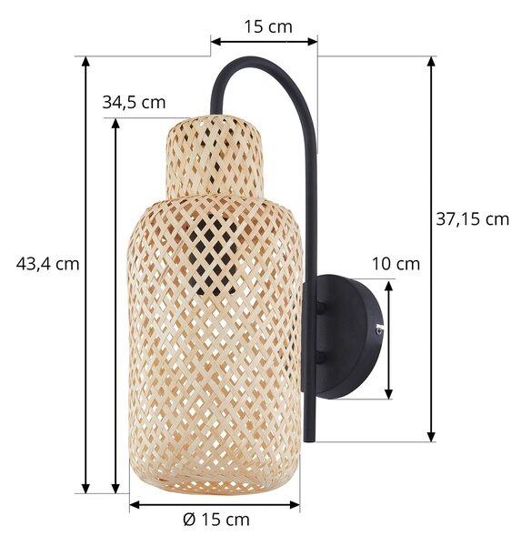 Kinkiet Lindby Venora, wysokość 43 cm, czarny, drewno, bambus Venora Lindby, możliwość ściemniania, jasne drewno, salon / jadalnia, bambus, dworkowy / rustykalny