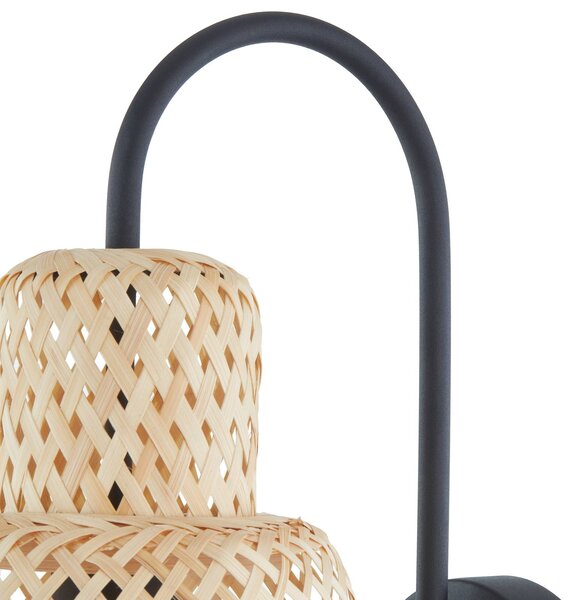Kinkiet Lindby Venora, wysokość 43 cm, czarny, drewno, bambus Venora Lindby, możliwość ściemniania, jasne drewno, salon / jadalnia, bambus, dworkowy / rustykalny