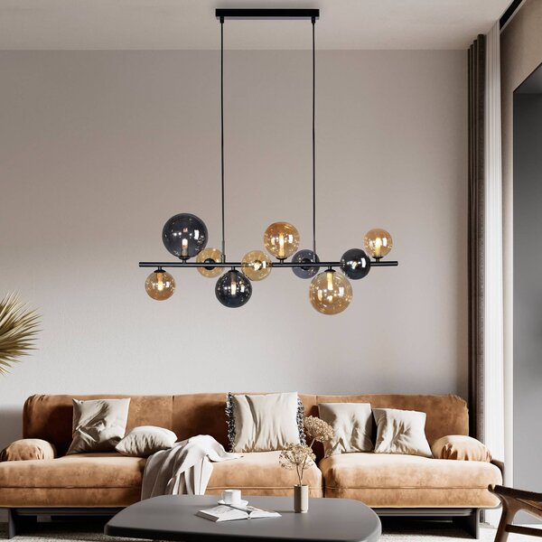 Paul Neuhaus Lampa wisząca szklana Popsicle, czarny, salon / jadalnia, metal, nowoczesny