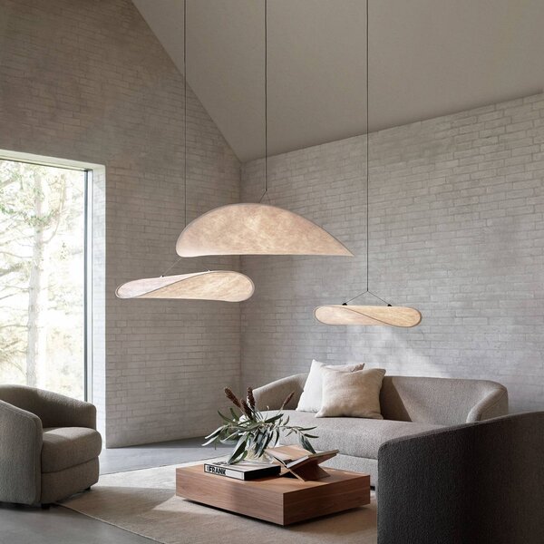 New Works Lampa wisząca Tense, możliwość ściemniania, biały / opal, salon / jadalnia, tworzywo sztuczne, design