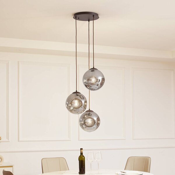 Lampa wisząca Lindby Valentina, E27, Ø 49 cm, dymny szary, szkło