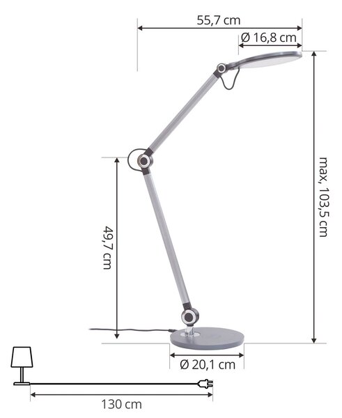 Lampa biurkowa LED Nyxaris Lindby, możliwość ściemniania, aluminiowy / szary / cynkowy, biuro, tworzywo sztuczne, nowoczesny