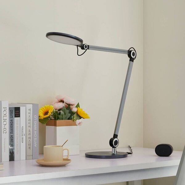 Lampa biurkowa LED Nyxaris Lindby, możliwość ściemniania, aluminiowy / szary / cynkowy, biuro, tworzywo sztuczne, nowoczesny