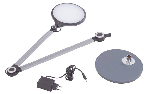 Lampa biurkowa LED Nyxaris Lindby, możliwość ściemniania, aluminiowy / szary / cynkowy, biuro, tworzywo sztuczne, nowoczesny