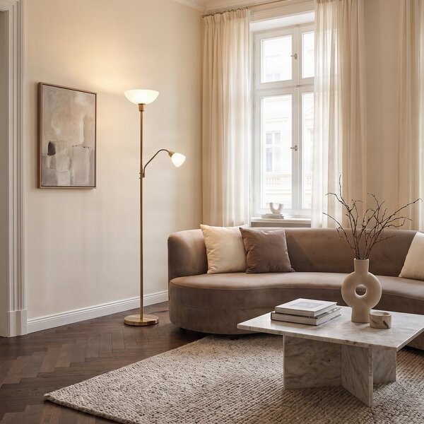 Lampa Podłogowa Lindby, Jost, złoty | mosiężny, salon, metal